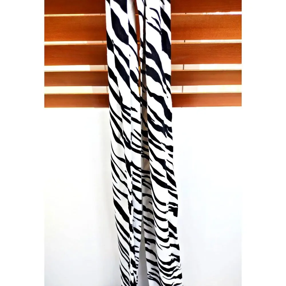 Womens Zebra Print Scarf 80" White Black Boho Animal Safari Unique Pointed Ends - Picture 2 of 7